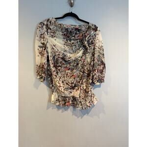 Ted Baker London Silk Dragonfly Print Ruched Peplum Blouse Top 2